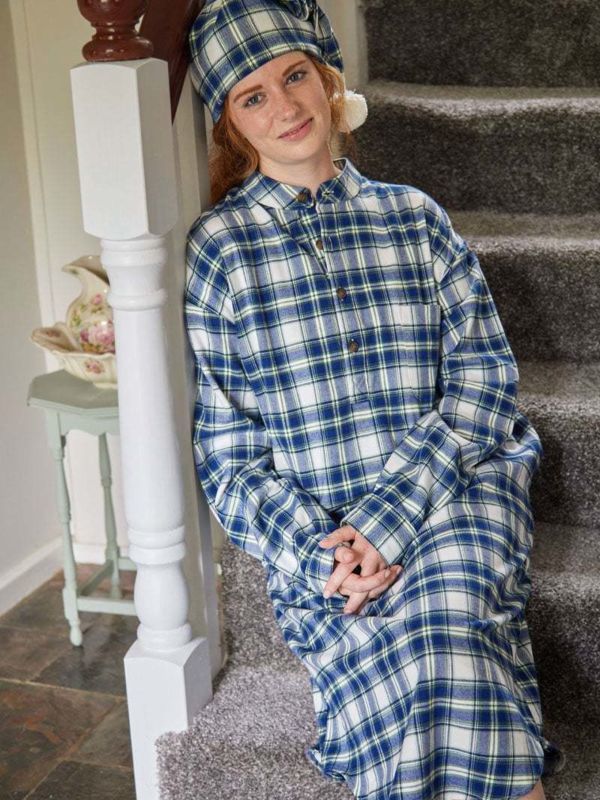 Pyjamas Chaussons Chaussettes Liquette en flanelle de coton - LV38 Blue White Check