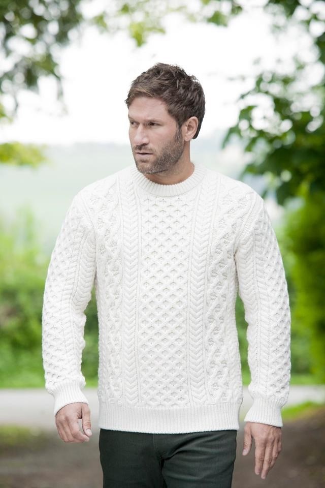 Pull En Laine Vierge Irlandaise Aran Crafts - Couleur Beige Taille XS Homme - Occasion Très Bon état - Style Classique
