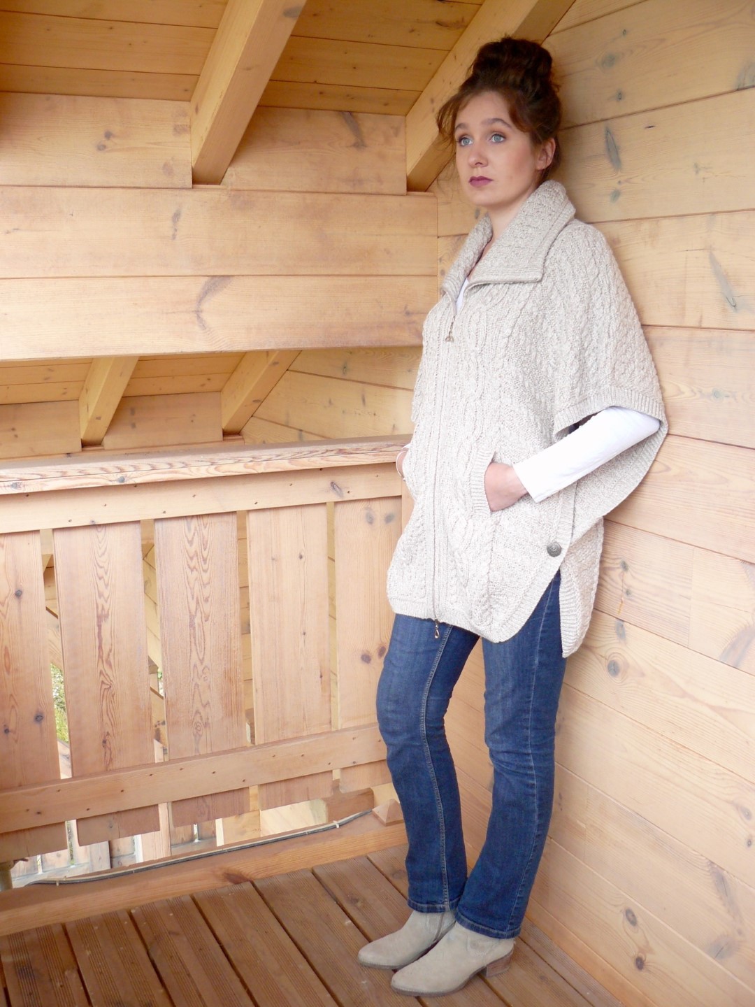 SAOL Poncho Irlandais En Laine Mérinos Pour Femme Aran Cape à Col Bénitier, Gris, Taille Unique