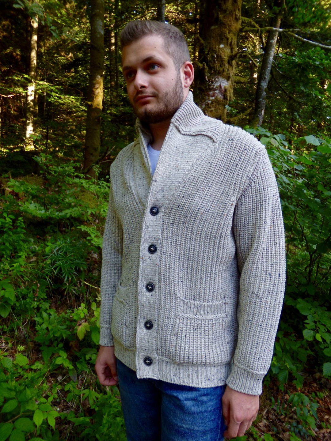 gilet laine homme grosse maille col châle