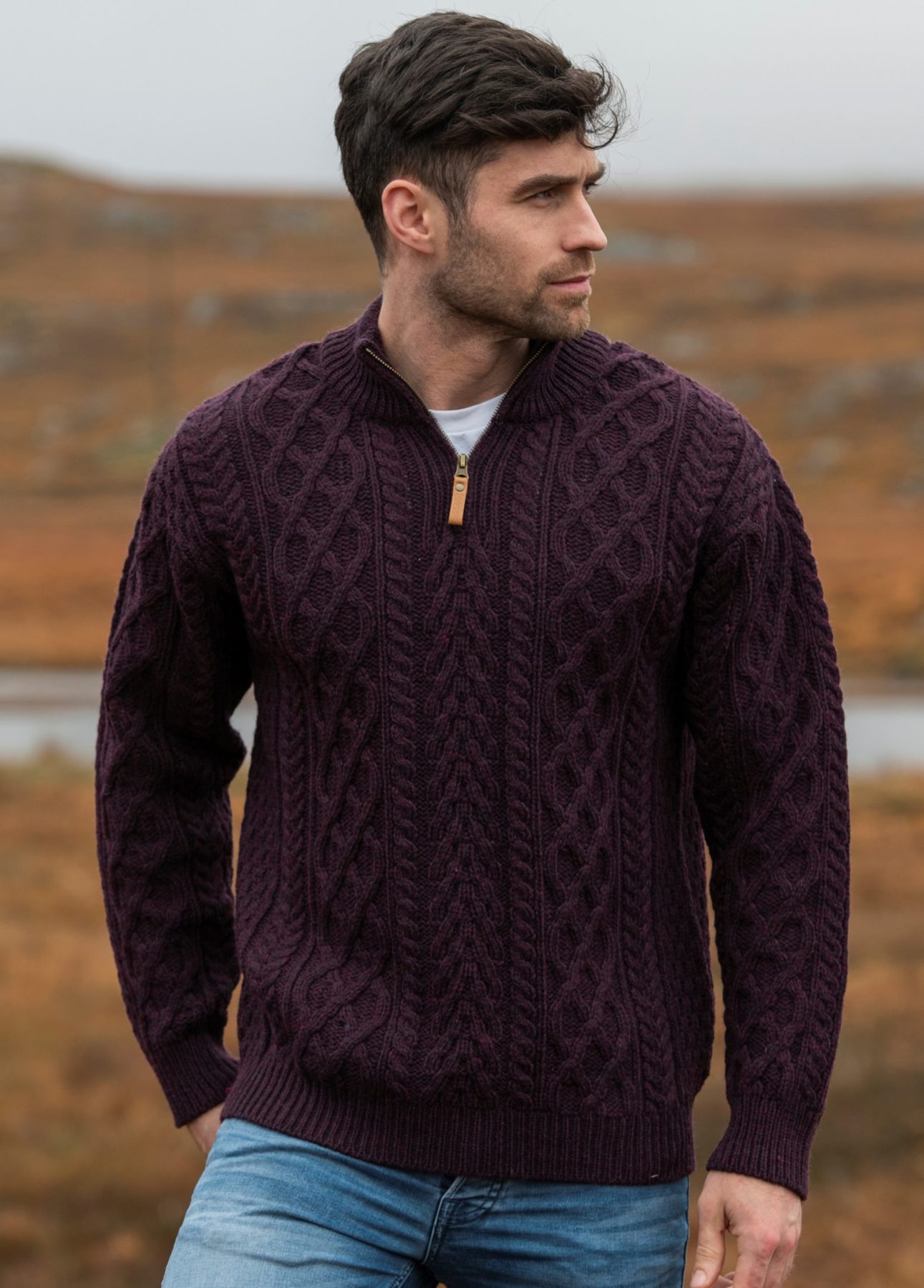  Pull irlandais chaud laine mérinos col zippé
