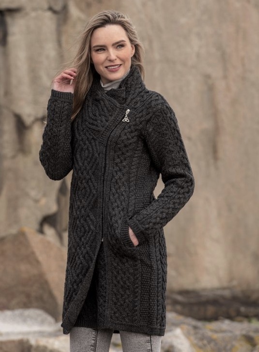 Gilet manteau irlandais chaud mi-long laine mérinos