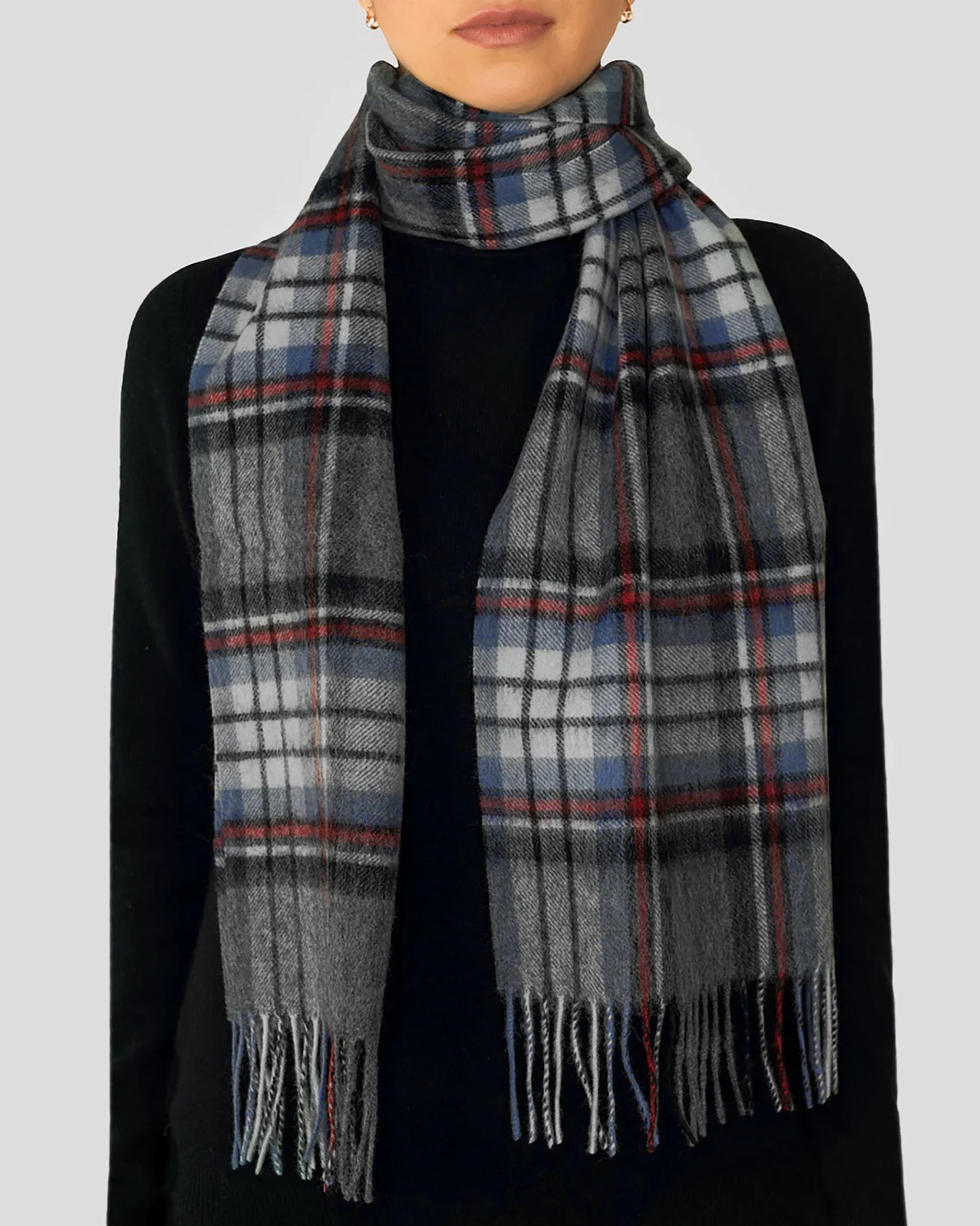 Écharpe En Cachemire D’Écosse - Gris Anthracite à Motif Tartan - Unisexe - Neuf Avec étiquette