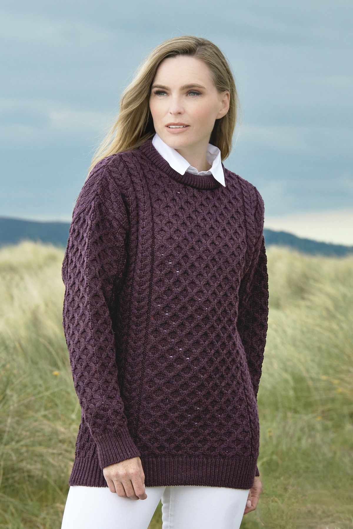 Pull Irlandais Traditionnel Glendalough - 100% Laine Pure, Taille M, Couleur Ivoire, Occasion