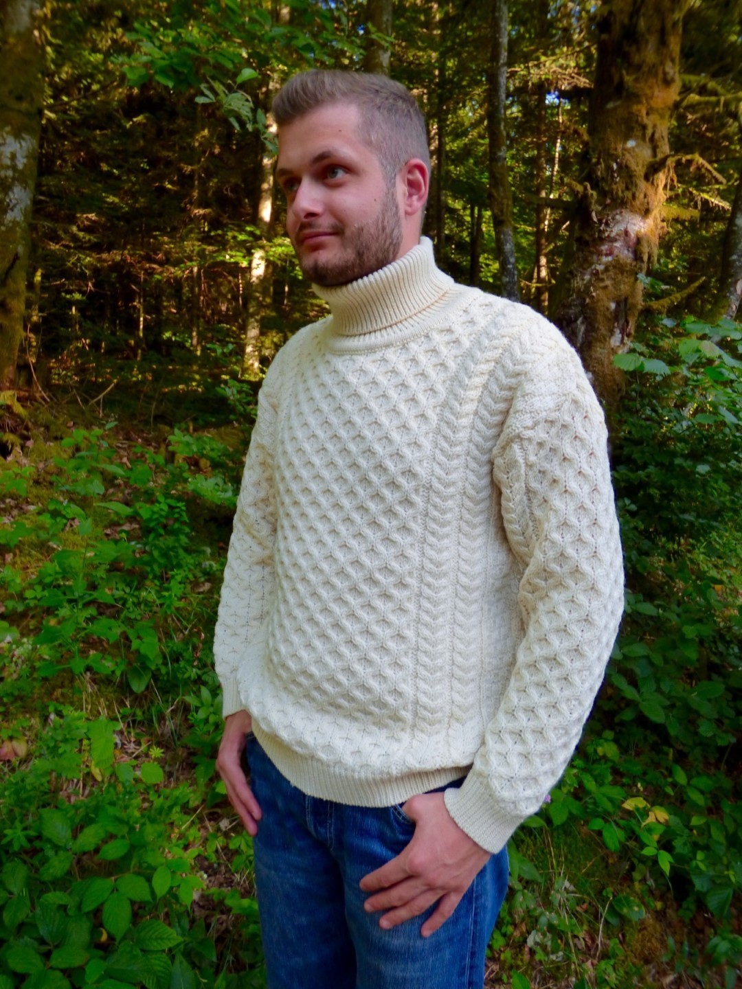 Pull traditionnel irlandais chaud col roulé laine mérinos mixte